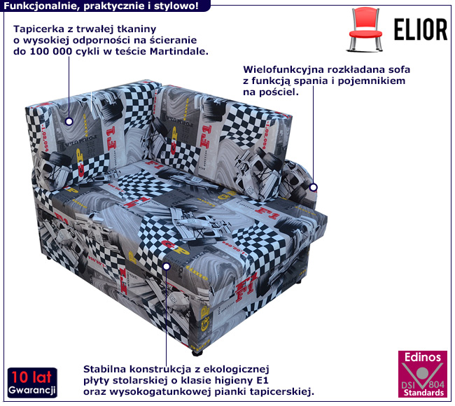 Tapczan rozkładany z moywem wyścigówki Paster 3X