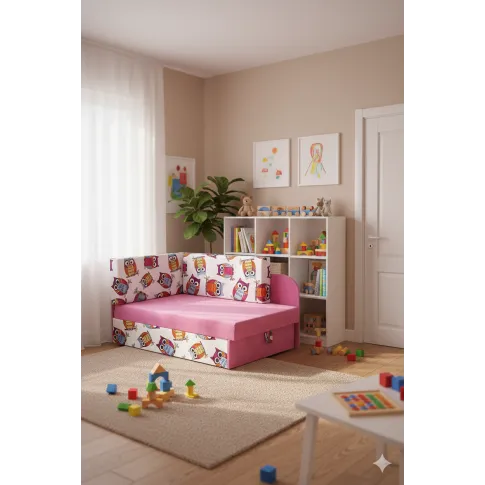 Różowy młodzieżowy rozkładany tapczan w sowy   Paster 9X