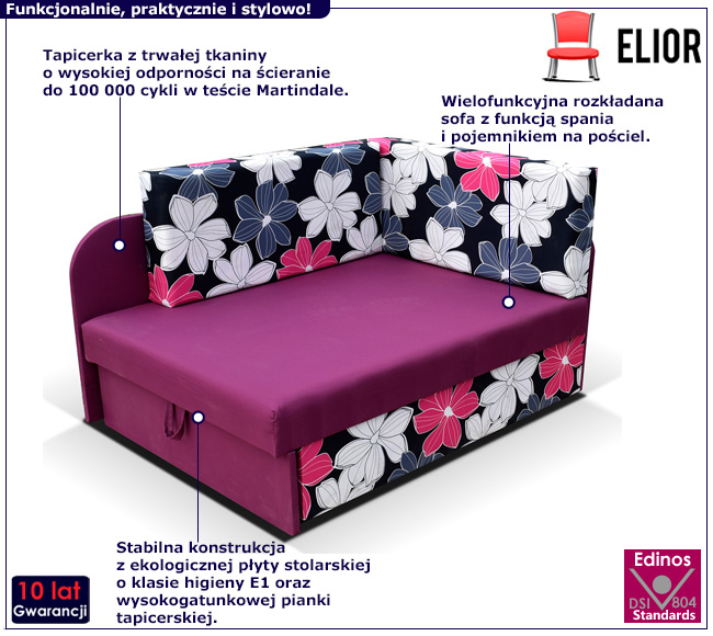 Fioletowy tapczan z pojemnikiem Paster 10X