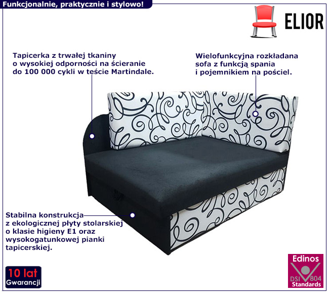 Czarno-biały tapczan z pojemnikiem Paster 11X