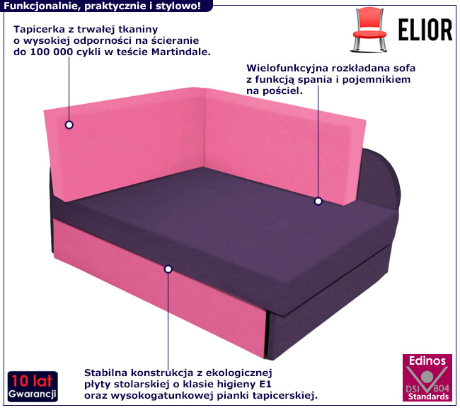 Fioletowo-różowy tapczan z pojemnikiem Sarezo 17X
