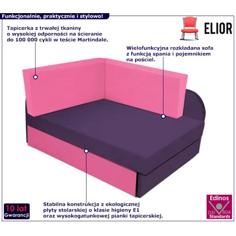 Różowo-fioletowy rozkładany tapczan  Sarezo 18X 