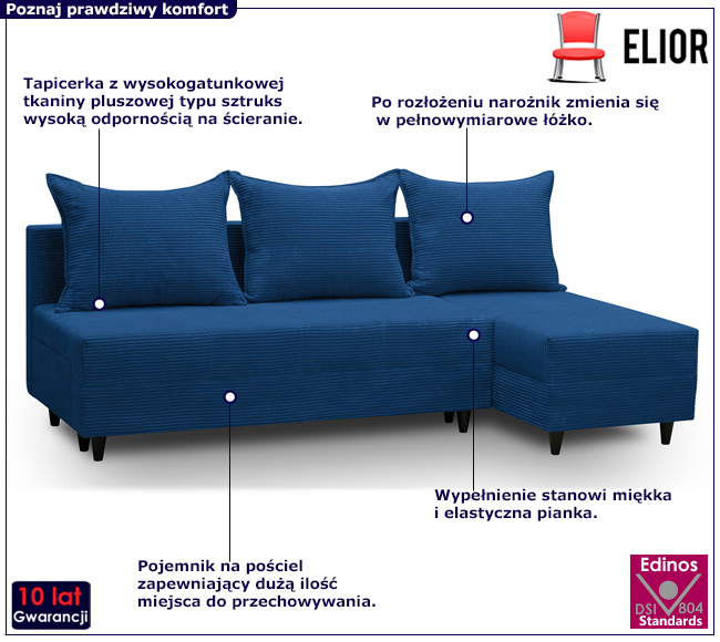 Niebieski nowoczesny narożnik Ollen