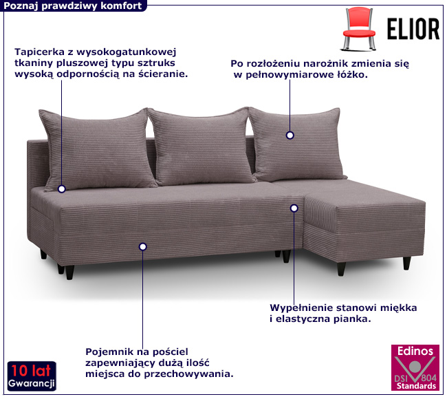 Fioletowy nowoczesny narożnik Ollen