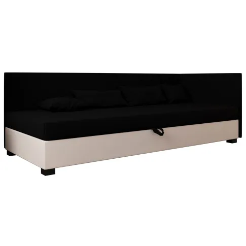 Narożne łóżko tapicerowane z pojemnikiem Huria czarny ecru