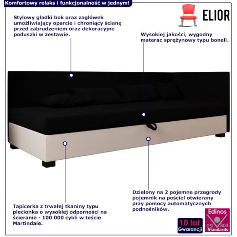 Narożny tapczan młodzieżowy Huria czarny + ecru