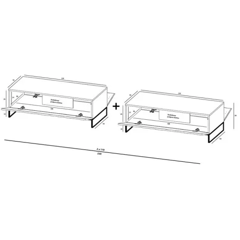 Wymiary szafek w zestawie szafek RTV Irving 10X