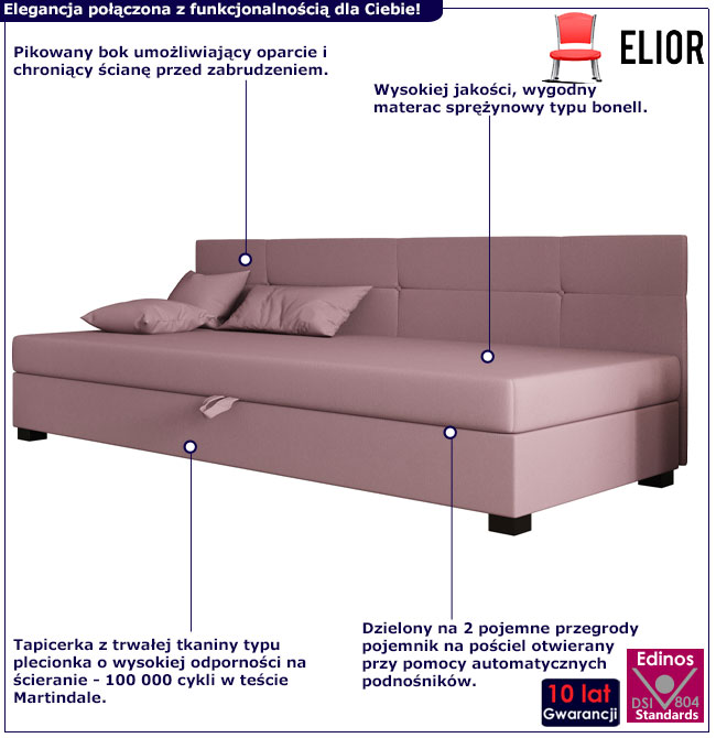 Różowe łóżko dla dziewczynki z pikowanym bikiem Erlo