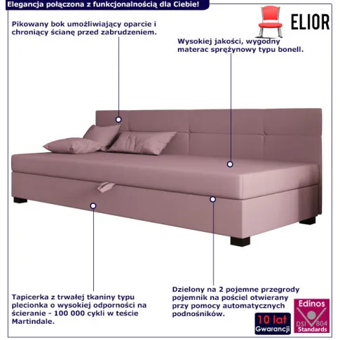 Różowe tapicerowane łóżko dla dziewczynki Brioso