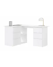 Białe komputerowe biurko narożne z szufladami - Favixo w sklepie Edinos.pl
