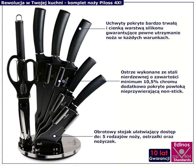 Komplet stalowych noży Arezzo 4X czarny carbon