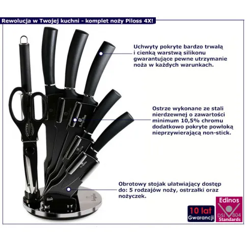 Noże w bloku Piloss 4X czarny carbon