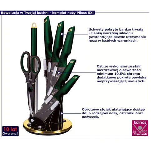 Noże w bloku Piloss 5X kolor zielony