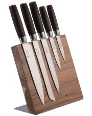 Zestaw 5 noży na akacjowej desce z płytą magnetyczną - Tekno 3X w sklepie Edinos.pl