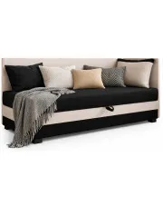 Młodzieżowy tapczan z pojemnikiem czarny + ecru Haxel - 5 rozmiarów w sklepie Edinos.pl