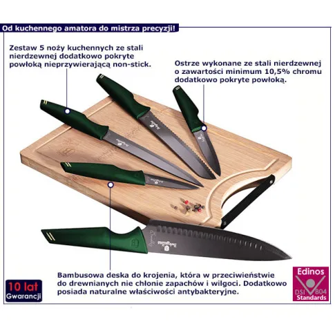 Noże z deską do krojenia Frebio 4X kolor zielony