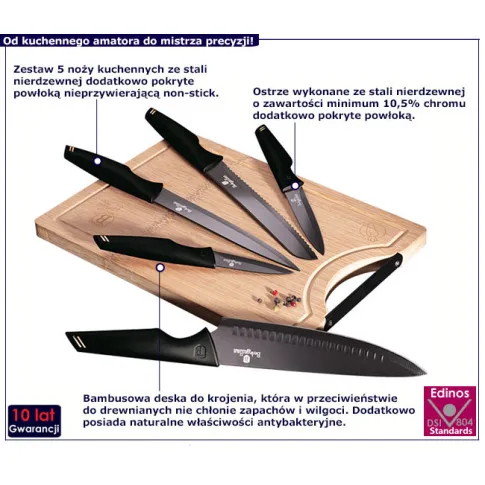 Noże z deską do krojenia Frebio 4X kolor czarny