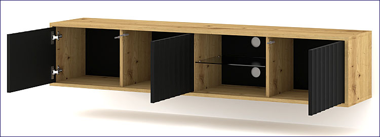 wnętrze szafki rtv dąb artisan + czarny Solveno