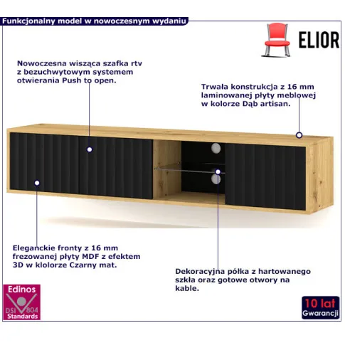 wisząca szafka rtv artisan + czarny Vitori