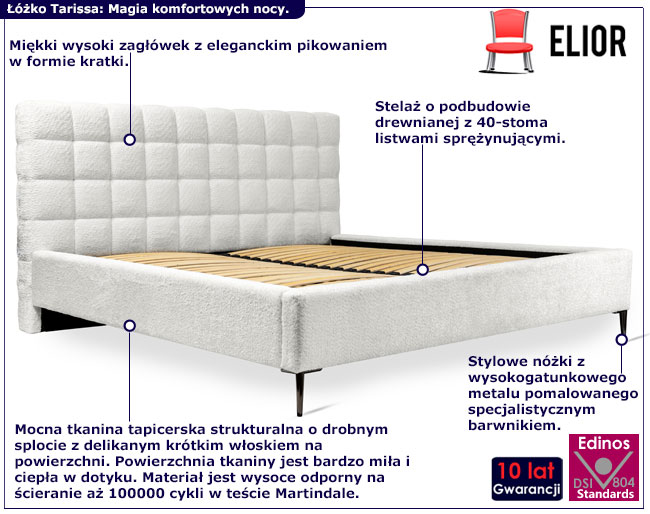 Łóżko z pikowanym zagłówkiem Morivo ecru