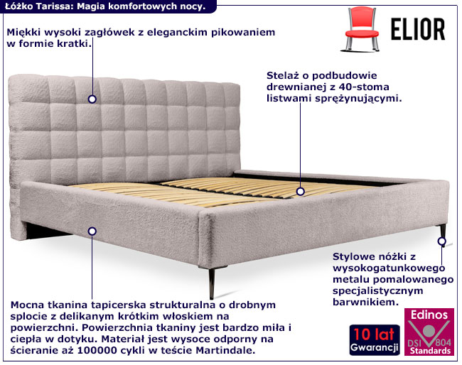 Łóżko z pikowanym zagłówkiem Idor cappuccino taupe