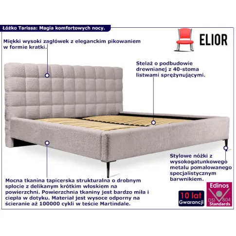 Łóżko tapicerowane z pikowanym zagłówkiem Tarissa cappucino
