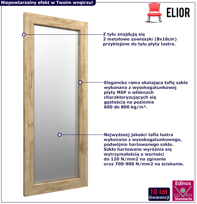 Prostokątne lustro ścienne Uruso dąb