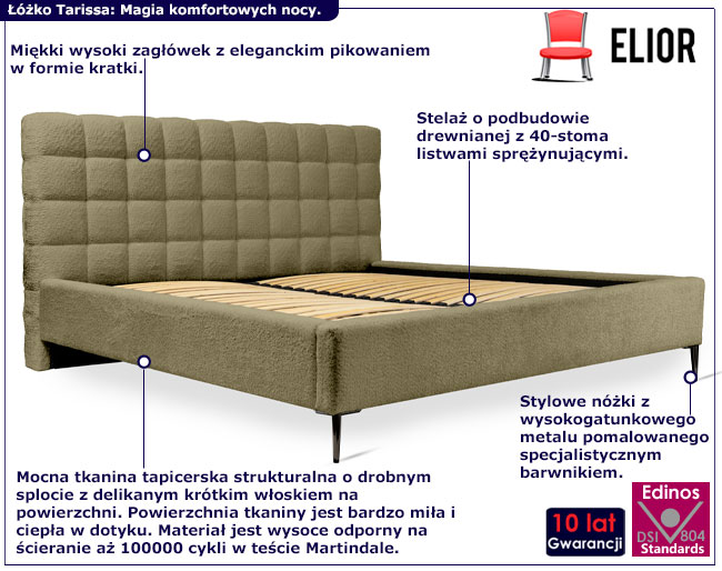 Łóżko z pikowanym zagłówkiem Idor oliwkowe