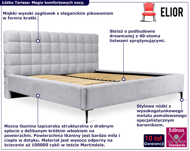 Łóżko z pikowanym zagłówkiem Idor popielaty