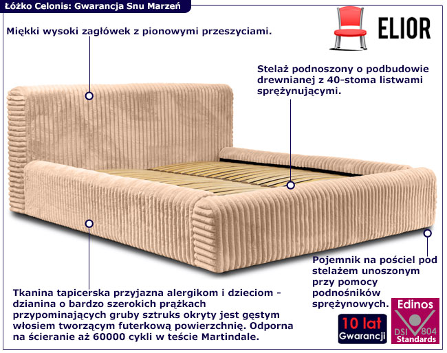 Beżowe pluszowe łózko z zagłówkiem i pojemnikiem Modo