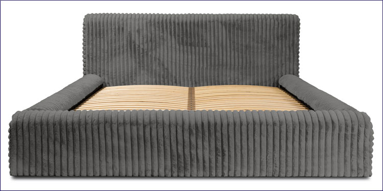 Łóżko tapicerowane z pojemnikiem i zagłówkiem do sypialni Modo szary