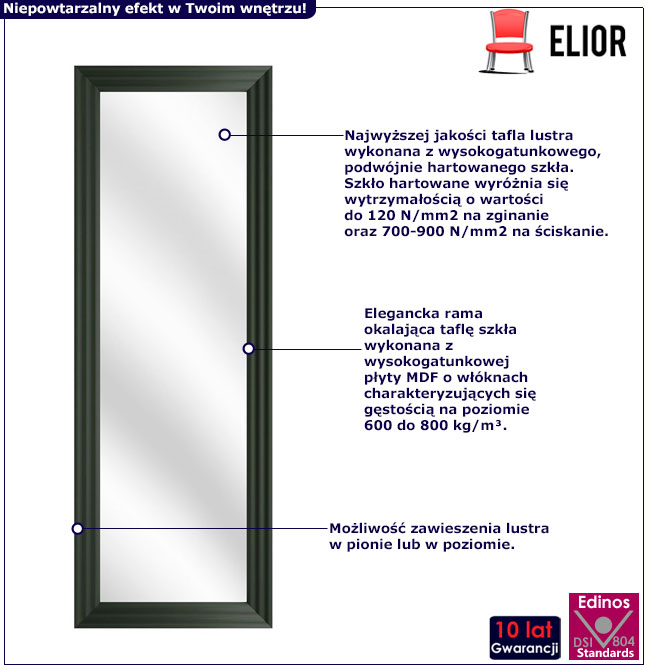 Prostokątne zielone lustro ścienne Rinfix