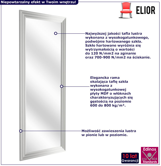 Prostokątne lustro ścienne w białej ramie Caprera