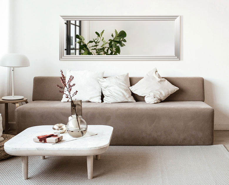 Nowoczesne prostokątne białe lustro ścienne Caprera