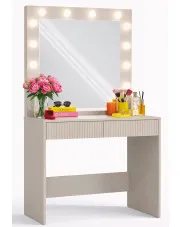 Kaszmirowa toaletka LED z ryflowanymi szufladami - Wenus 7X w sklepie Edinos.pl