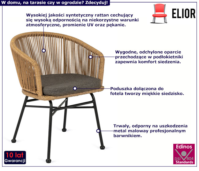 Krzesło boho ogrodowe z poduszką i podłokietnikami Skyler