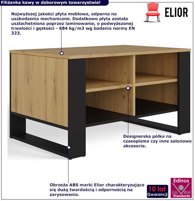 Infografika designerskiej ławy z półkami Renfi 8X