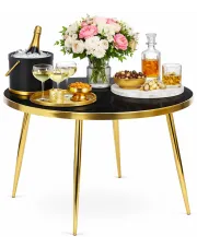 Szklany okrągły stół w stylu glamour czarny marmur + złoty - Refli w sklepie Edinos.pl