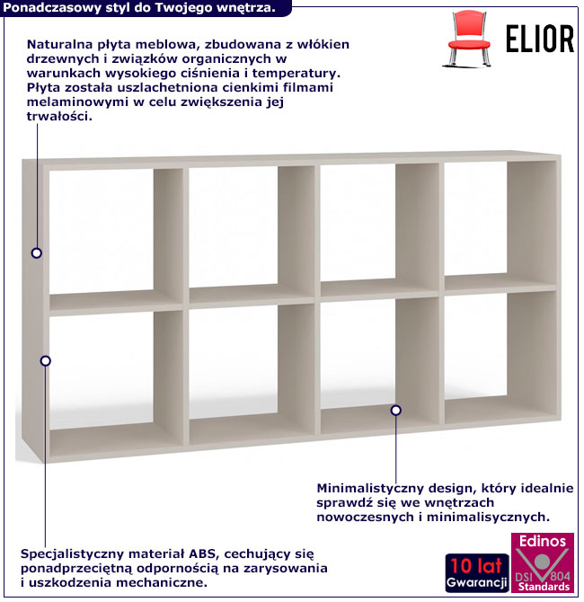Infografika regału typu kostka kaszmir Atela 5X