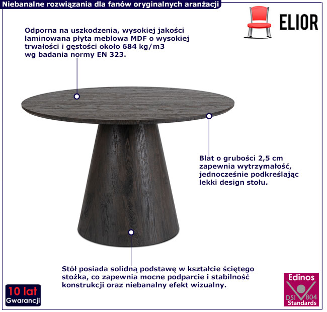 Czarny okrągły stół na jednej nodze Fernando