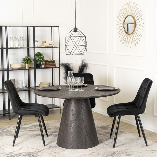 Czarny okrągły stół na podstawie w kształcie ściętego stożka Fernando