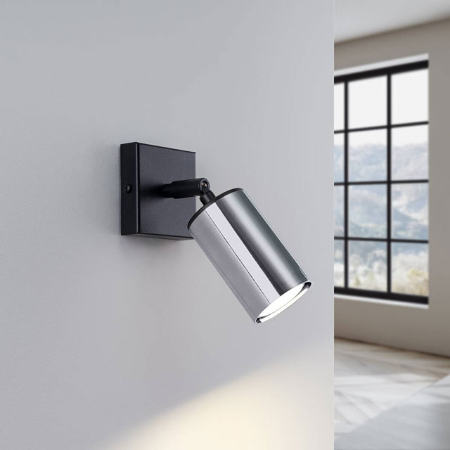 Czarno-chromowany kinkiet reflektorek tuba A576-Hesa