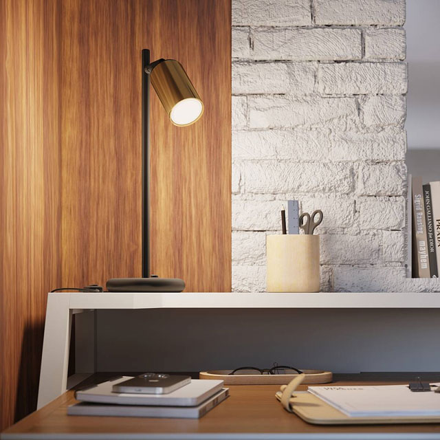 Czarno-złota lampka biurkowa reflektorek  F432-Lunari