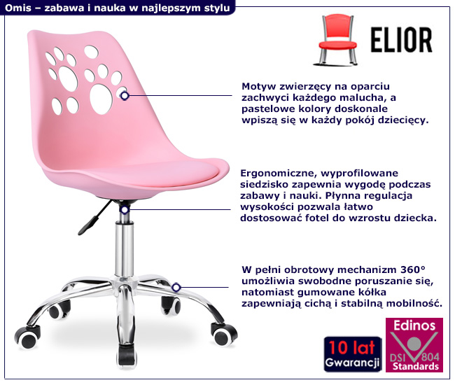 Różowy fotel ergonomiczny Omis