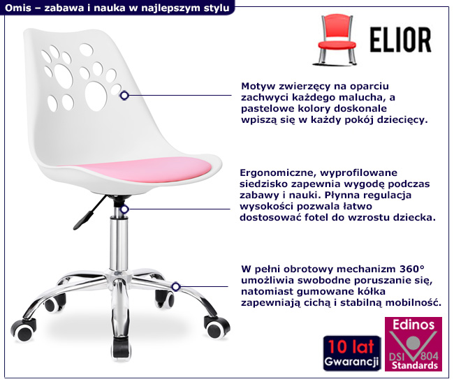 Biale ergonomiczne krzesło z różową poduszka Mannis 4X