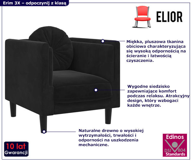 Czarna sofa jednoosobowa FINO 3X