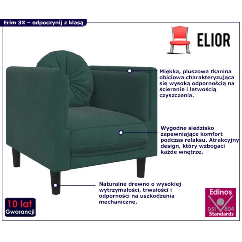 nowoczesny aksamitny fotel na czarnych nózkach Erim 3X