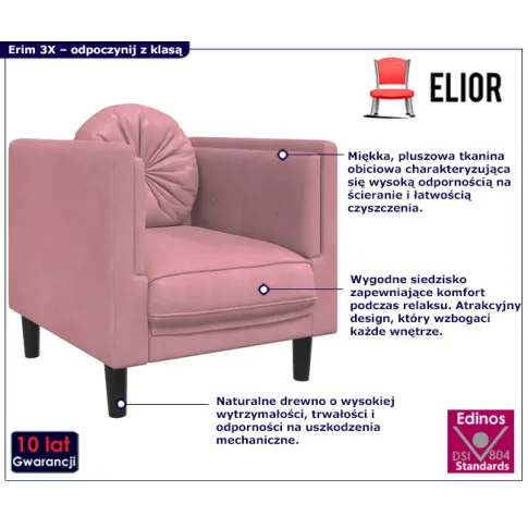 Różowa sofa na czarnych nóżkach Erim 3X
