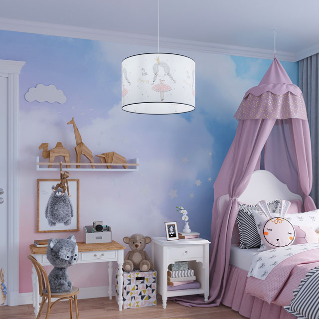 Dziecięca lampa wisząca z abażurem z motywem księżniczki P952-Dalina