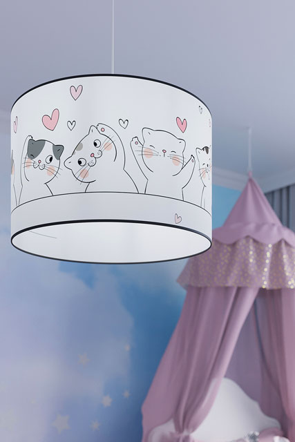 Dziecięca lampa wisząca z abażurem z motywem kotków A827-Orelia